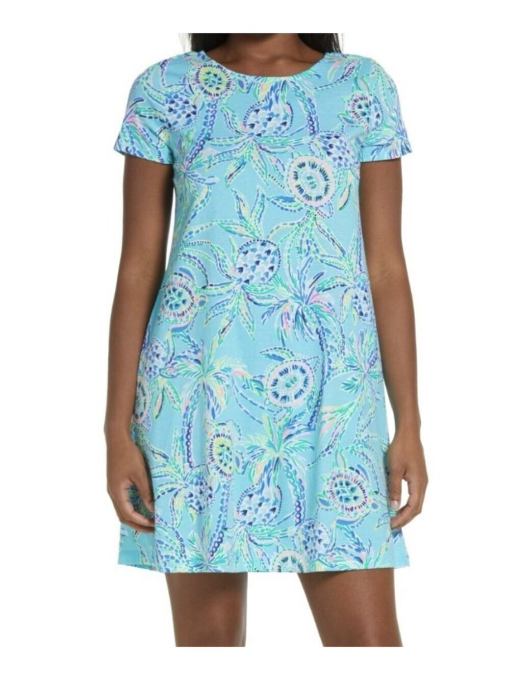 Lilly Pulitzer Kimi Short Sleeve Dress XS Bermuda Blue Turtle Print Resort Beach